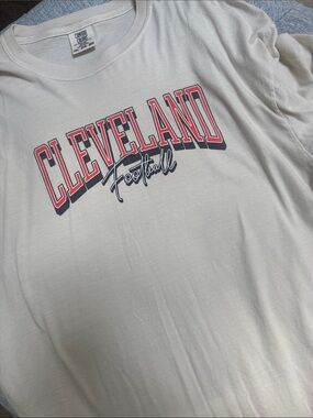 Comfort Colors Cream Tee with Red & Navy Cleveland Football Graphic